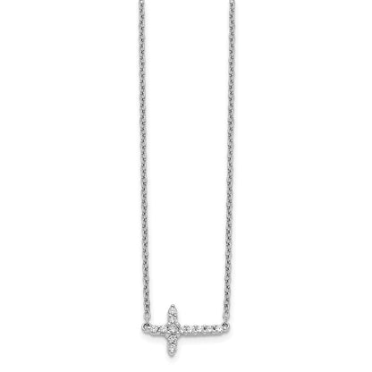 10k White Gold 1/6 carat Diamond Sideways Cross 18 inch Necklace