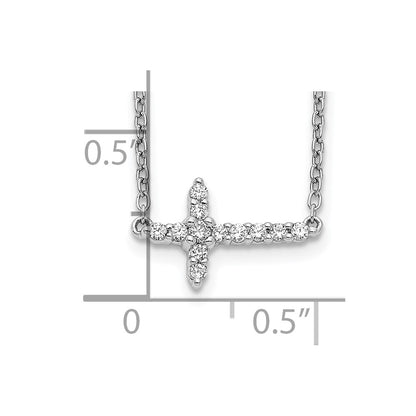 10k White Gold 1/6 carat Diamond Sideways Cross 18 inch Necklace