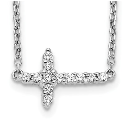 10k White Gold 1/6 carat Diamond Sideways Cross 18 inch Necklace