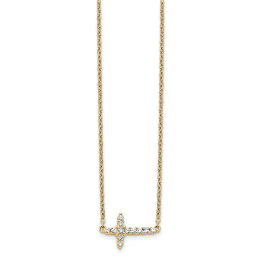 10k 1/6 carat Diamond Sideways Cross 18 inch Necklace