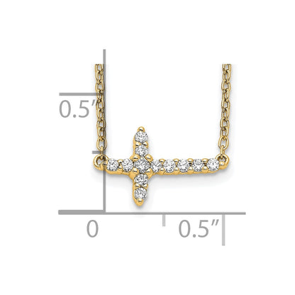 10k 1/6 carat Diamond Sideways Cross 18 inch Necklace