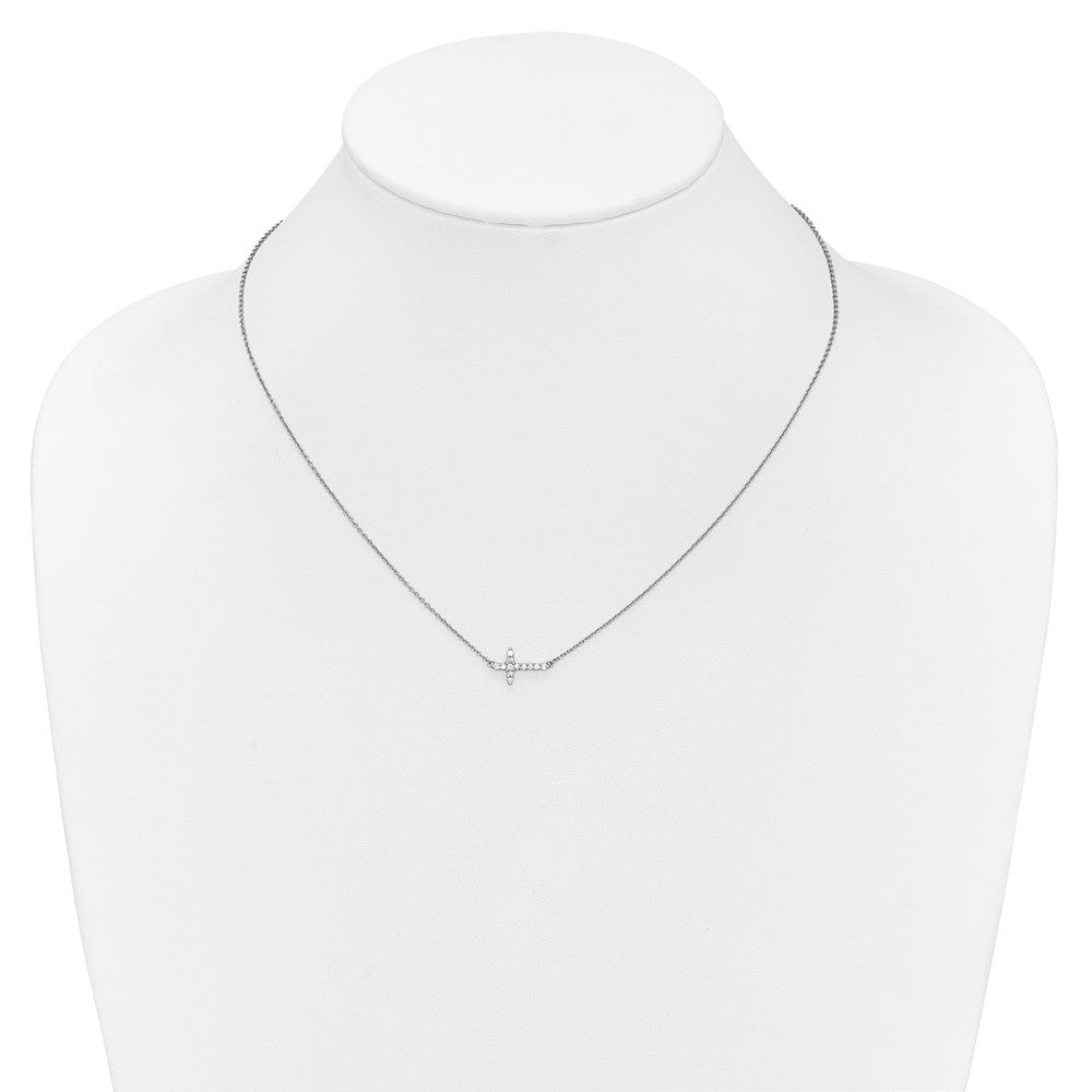 14k White Gold 1/6 carat Lab Grown Diamond VS/SI+ G+ Complete 18 inch Sideways Cross Necklace