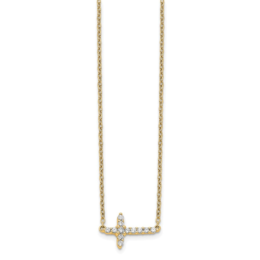 14k 1/6 carat Lab Grown Diamond VS/SI+ G+ Complete 18 inch Sideways Cross Necklace