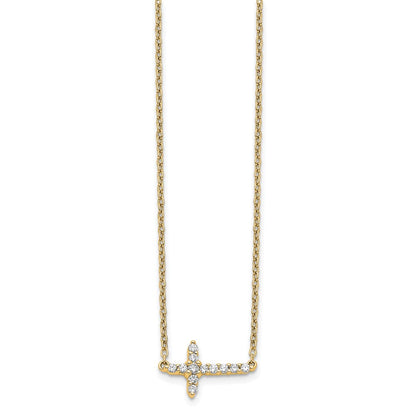 14k 1/6 carat Lab Grown Diamond VS/SI+ G+ Complete 18 inch Sideways Cross Necklace