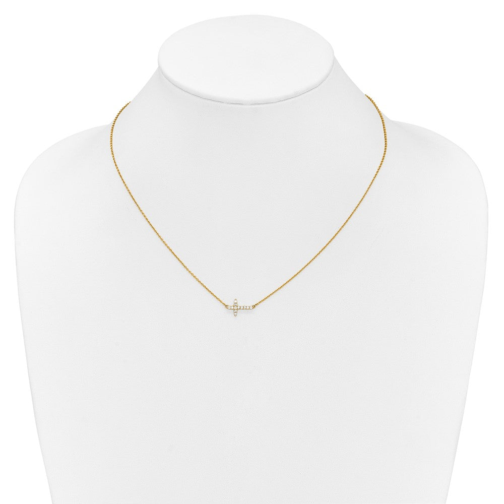 14k 1/6 carat Lab Grown Diamond VS/SI+ G+ Complete 18 inch Sideways Cross Necklace