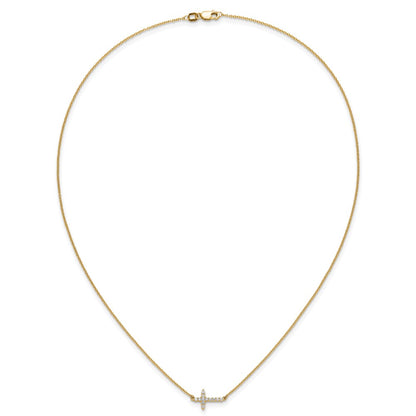 14k 1/6 carat Lab Grown Diamond VS/SI+ G+ Complete 18 inch Sideways Cross Necklace