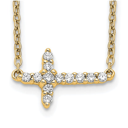14k 1/6 carat Lab Grown Diamond VS/SI+ G+ Complete 18 inch Sideways Cross Necklace