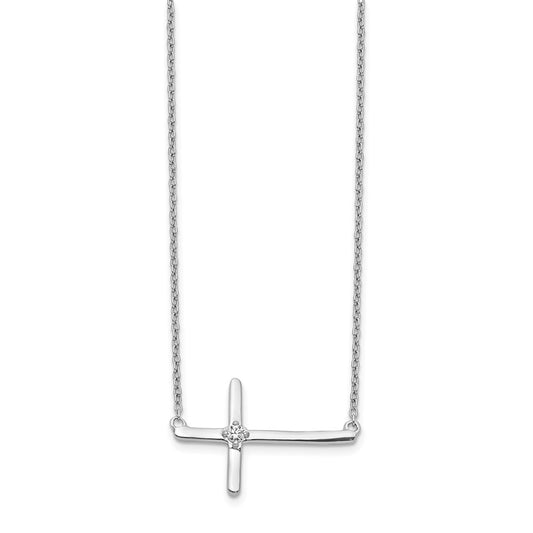10k White Gold 1/20 carat Diamond Sideways Cross 18 inch Necklace