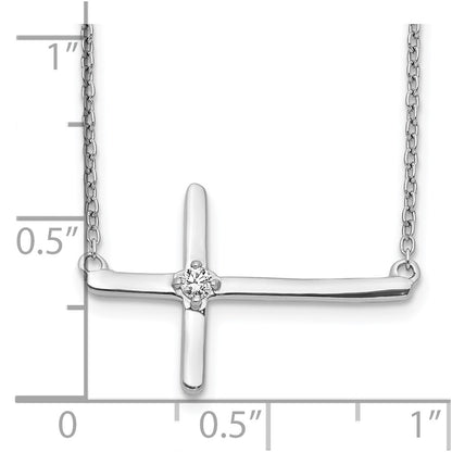 10k White Gold 1/20 carat Diamond Sideways Cross 18 inch Necklace