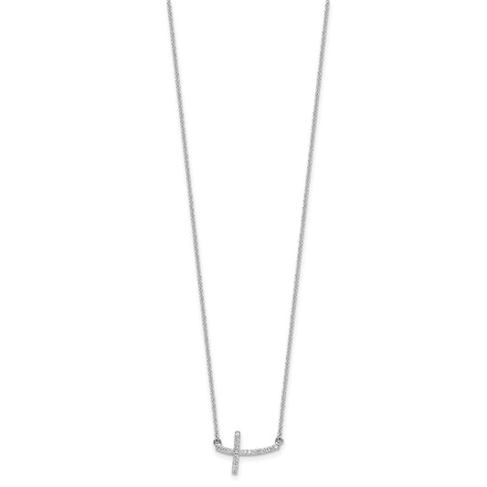 10k White Gold 1/10 carat Diamond Sideways Cross 18 inch Necklace