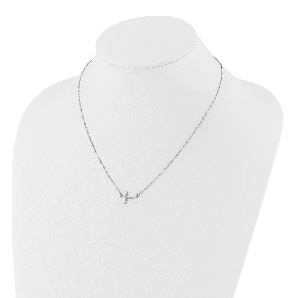 10k White Gold 1/10 carat Diamond Sideways Cross 18 inch Necklace