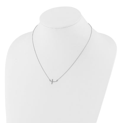 10k White Gold 1/10 carat Diamond Sideways Cross 18 inch Necklace