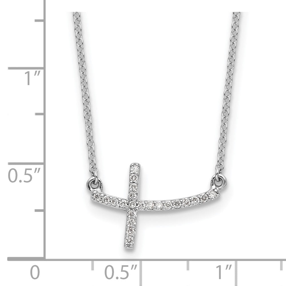 10k White Gold 1/10 carat Diamond Sideways Cross 18 inch Necklace