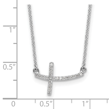 10k White Gold 1/10 carat Diamond Sideways Cross 18 inch Necklace