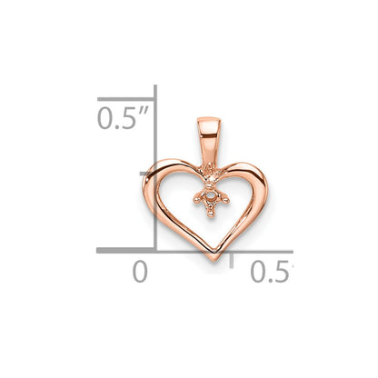 10k Rose Gold Holds 1-1.7mm Stone Heart Pendant Mounting