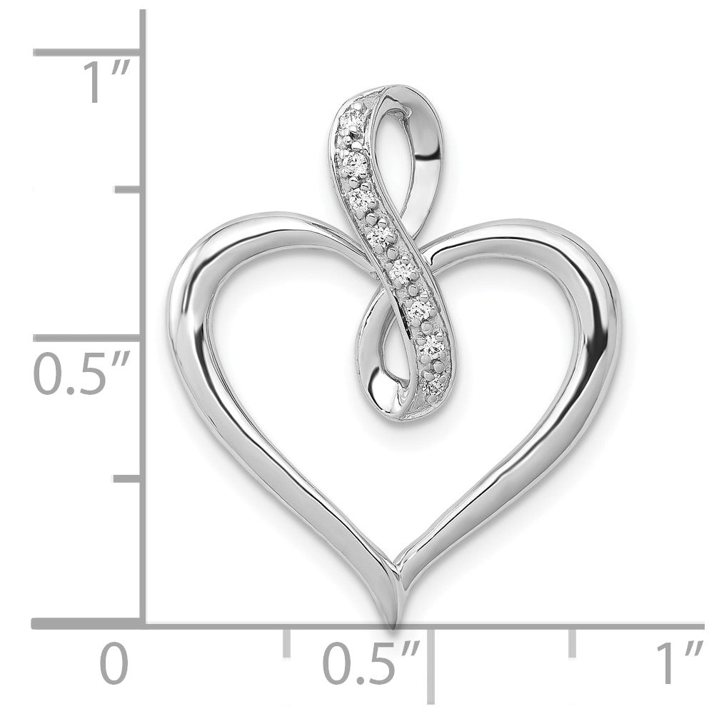 10K White Gold 1/20 carat Diamond Heart and Infinity Slide Fits up to 2mm Regular or 4mm Fancy Omega