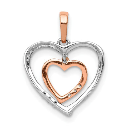 10k White with Rose Gold Heart Charm .03 carat Diamond Heart Pendant