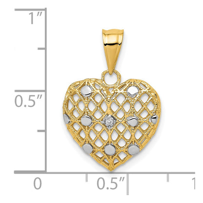 10k and White Rhodium 1/2 point Diamond Heart Pendant