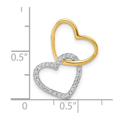 10k Two-Tone 1/10 carat Diamond Double Heart Chain Slide