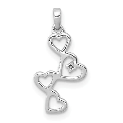 10K White Gold .01 carat Diamond Four Hearts Pendant