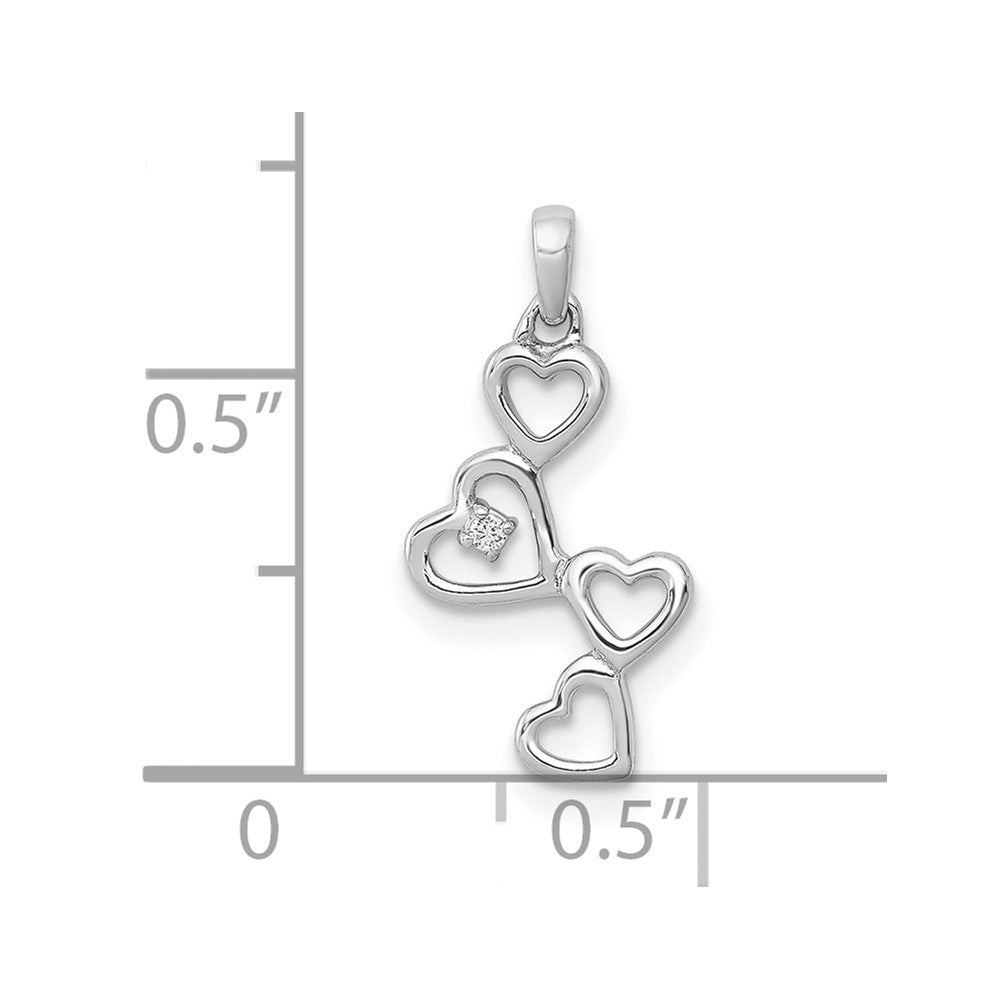 10K White Gold .01 carat Diamond Four Hearts Pendant