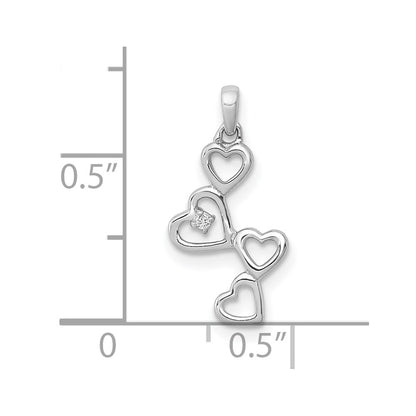 10K White Gold .01 carat Diamond Four Hearts Pendant