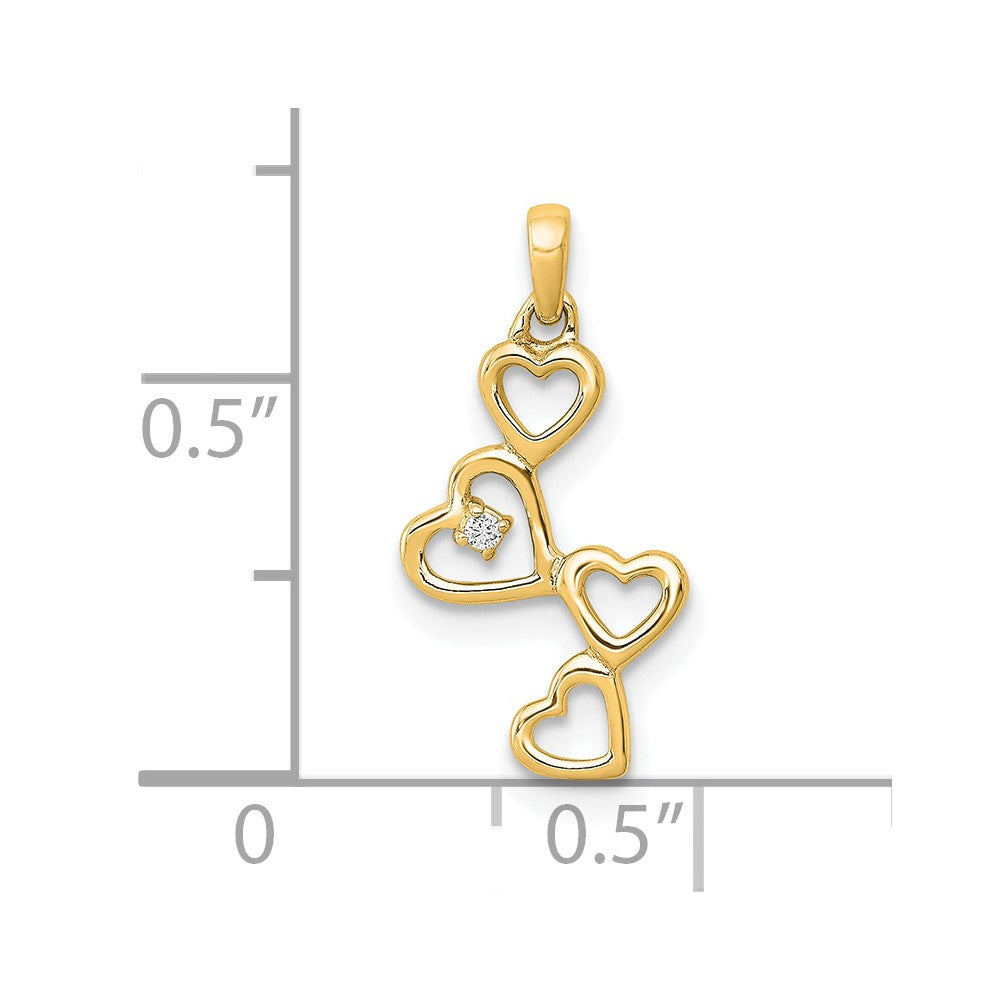 10K .01 carat Diamond Four Hearts Pendant