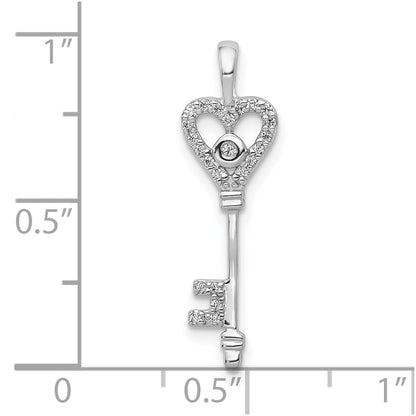 10K White Gold 1/10 carat Diamond Heart Key Pendant