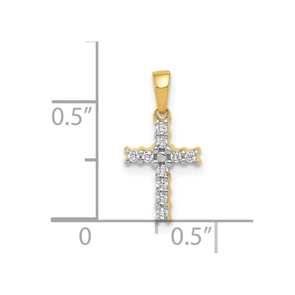 10K and White Rhodium 1/10 carat Diamond Small Latin Cross Pendant