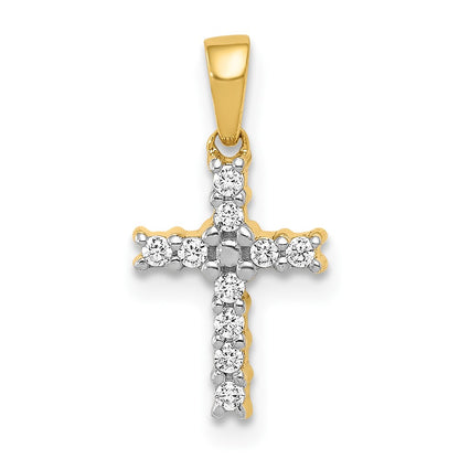 10K and White Rhodium 1/10 carat Diamond Small Latin Cross Pendant
