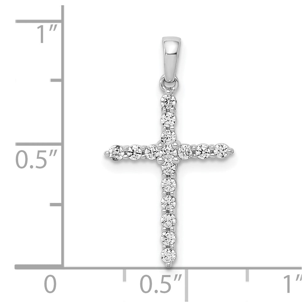 10K White Gold Polished 1/4 carat Diamond Cross Pendant