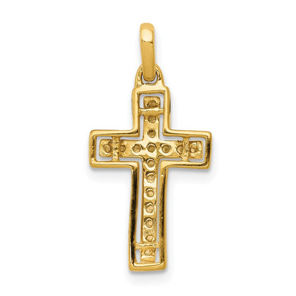 10K and White Rhodium 1/8 carat Diamond Cross Pendant