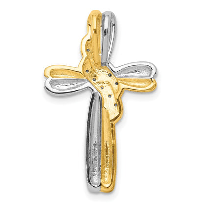 10K Two-tone 1/20 carat Diamond Cross Slide Pendant