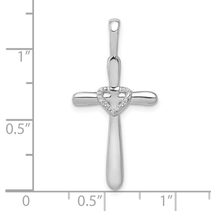 10K White Gold 1/10 carat Diamond Cross with Heart Center Pendant