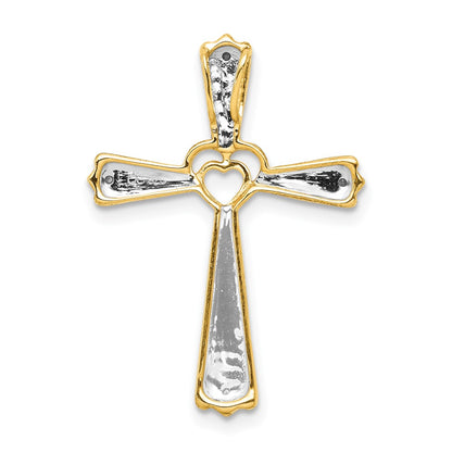 10K and White Rhodium Diamond with Heart Center Cross Chain Slide