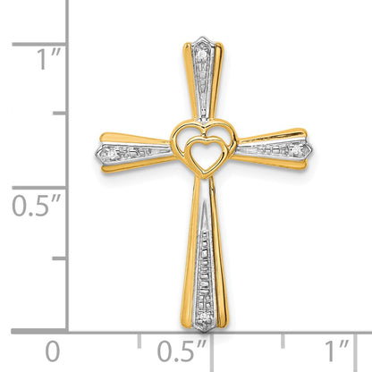 10K and White Rhodium Diamond with Heart Center Cross Chain Slide