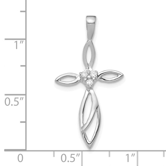 10K White Gold AA 1/20 carat Diamond Cross Pendant