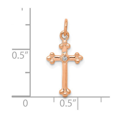 10K Rose Gold Small Diamond Budded Cross Pendant