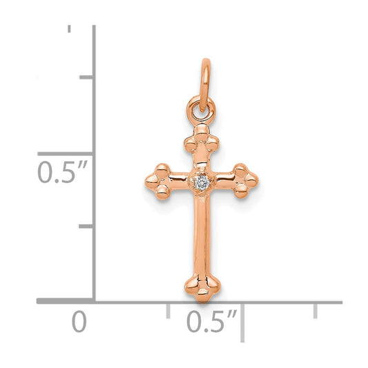 10K Rose Gold Small Diamond Budded Cross Pendant
