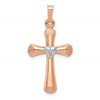10K Two-Tone Diamond Polished Hollow Latin with Heart Center Cross Pendant