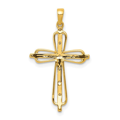 10K and White Rhodium .03 carat Diamond Cross Pendant