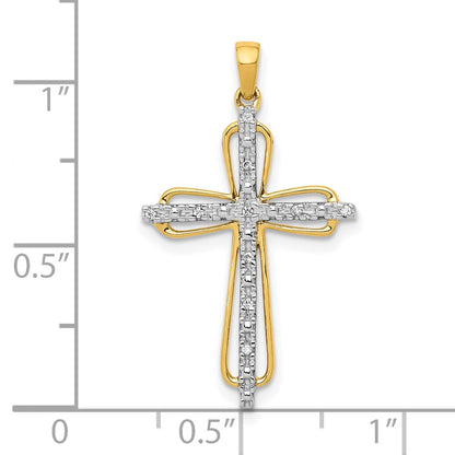 10K and White Rhodium .03 carat Diamond Cross Pendant