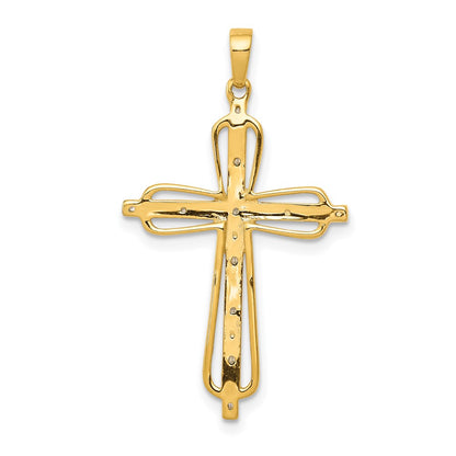 10K and White Rhodium 1/20 carat Diamond Cross Pendant