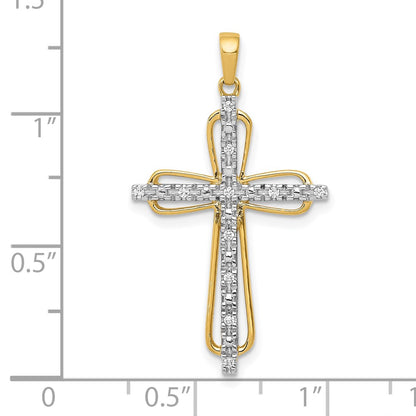 10K and White Rhodium 1/20 carat Diamond Cross Pendant