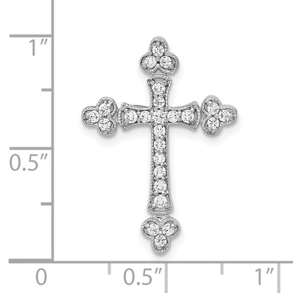 10K White Gold 1/4 carat Diamond Budded Cross Chain Slide