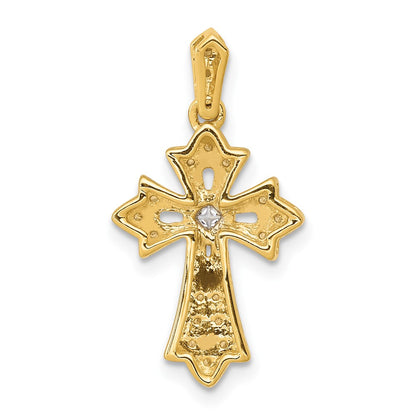 10K 1/10 carat Diamond Fleur de Lis Cross Pendant