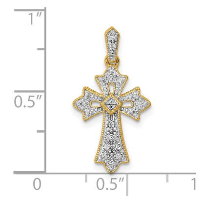 10K 1/10 carat Diamond Fleur de Lis Cross Pendant