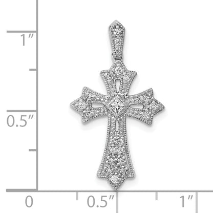 10K White Gold 1/6 carat Diamond Fleur de Lis Cross Pendant