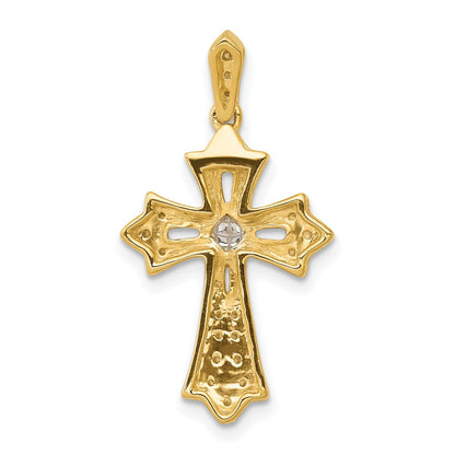 10K 1/6 carat Diamond Fleur de Lis Cross Pendant