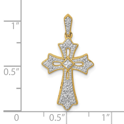 10K 1/6 carat Diamond Fleur de Lis Cross Pendant